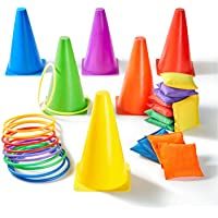 Los mejores  - Paochocky 30 Piezas 3 en 1 Juego de Set- Entrenamiento Plástico Conos- Bolsas de Frijol y Anillos de plástico Juego para…